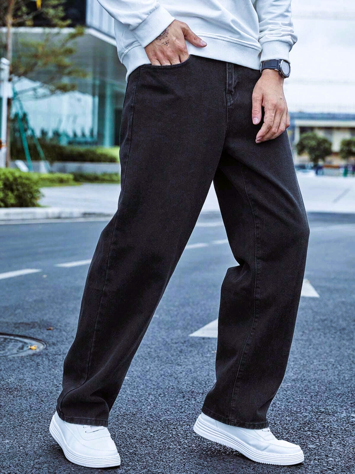 ZAYSH Men Baggy fit Mid Rise Black Jeans Pants (MJRP-Baggy-02)