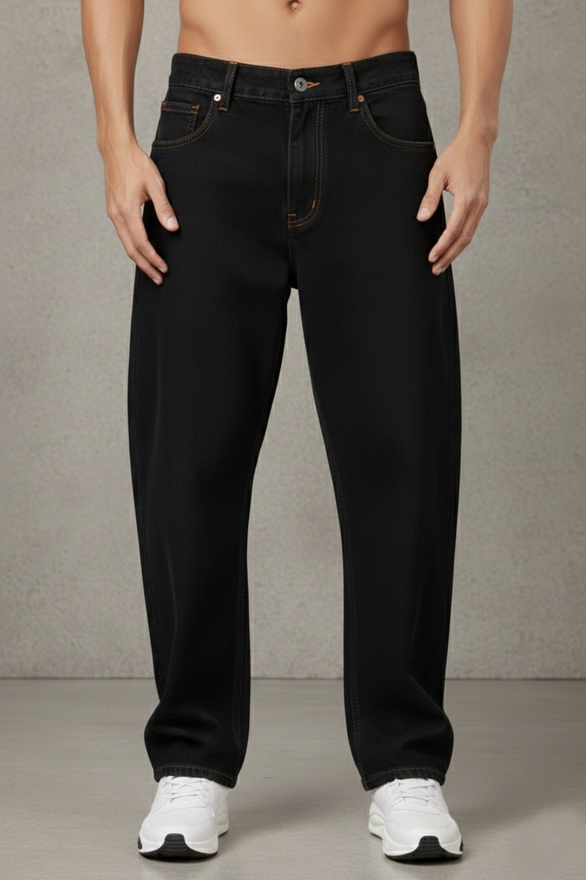 ZAYSH Men Baggy fit Mid Rise Black Jeans Pants (MJRP-Baggy-02)
