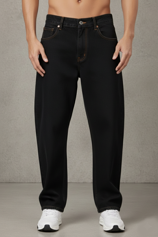ZAYSH Men Baggy fit Mid Rise Black Jeans Pants (MJRP-Baggy-02)