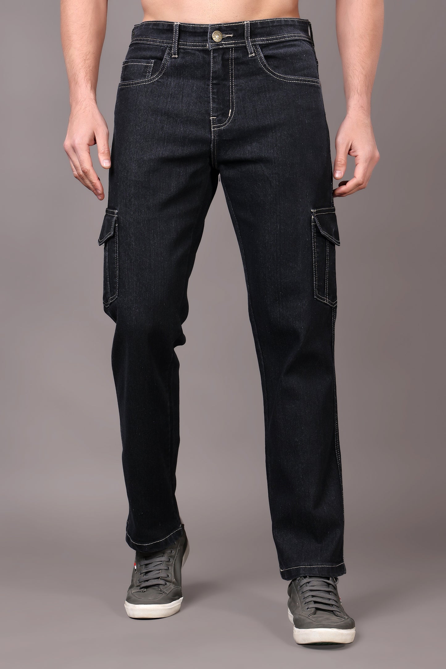 ZAYSH Men Regular fit Mid Rise Dark Grey Cargo Pants (HCAR-DEN-DARK GREY)