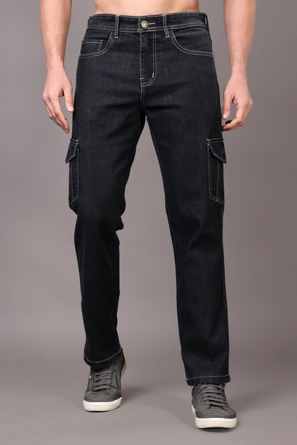 ZAYSH Men Regular fit Mid Rise Dark Grey Cargo Pants (HCAR-DEN-DARK GREY)