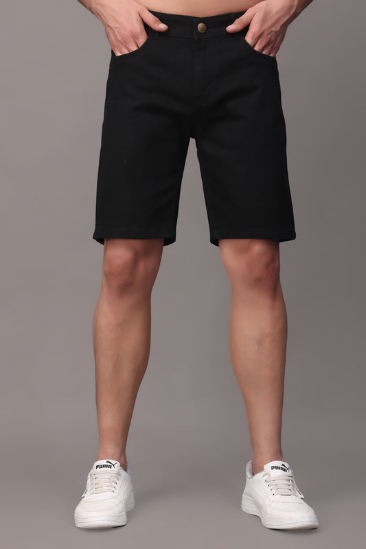 ZAYSH Men Slim Mid Rise Black Shorts (Short-Den-Black)
