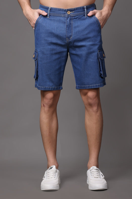 ZAYSH Men Slim Mid Rise Blue Shorts (Short-Den-6P-01)