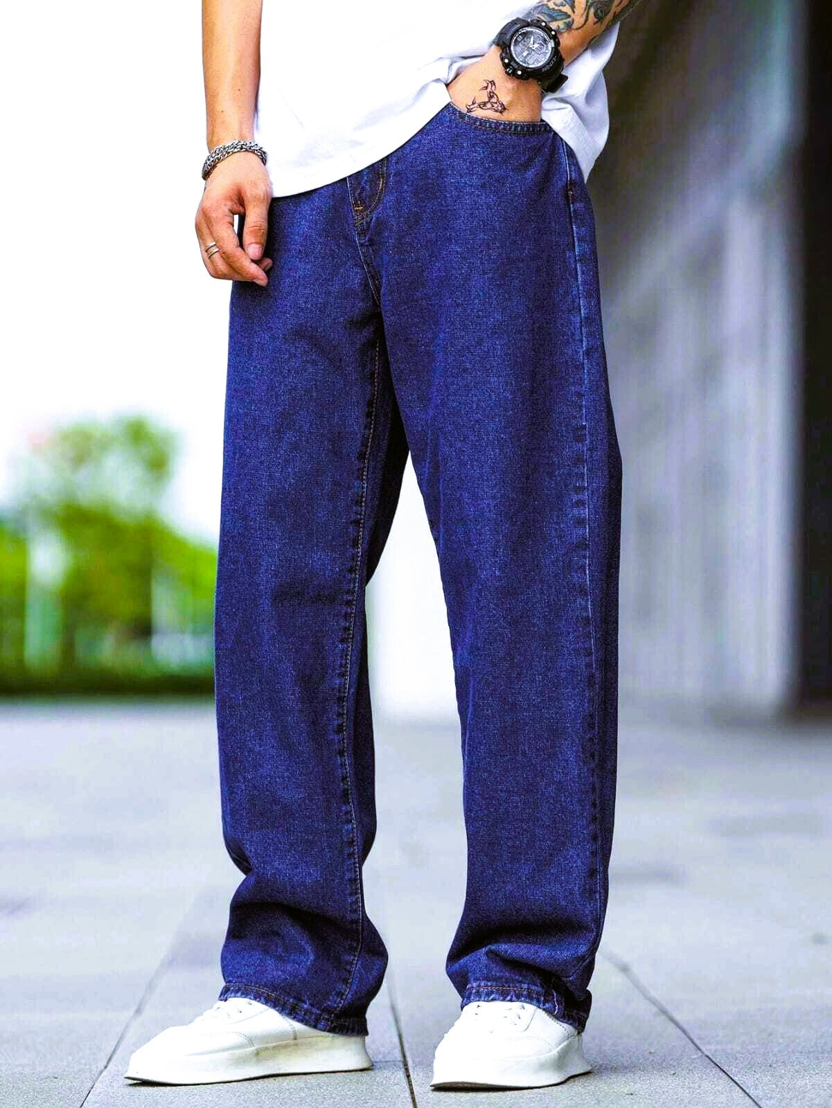 ZAYSH Men Baggy fit Mid Rise Dark Blue Jeans Pants (MJRP-Baggy-05)