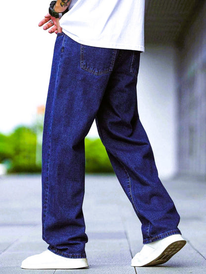 ZAYSH Men Baggy fit Mid Rise Dark Blue Jeans Pants (MJRP-Baggy-05)