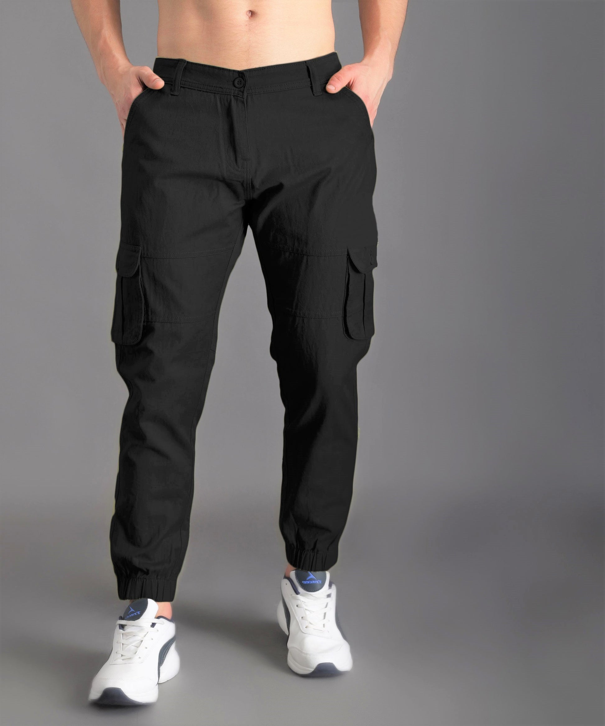 ZAYSH Men Regular Mid Rise Black Cargo Pants (CAR)