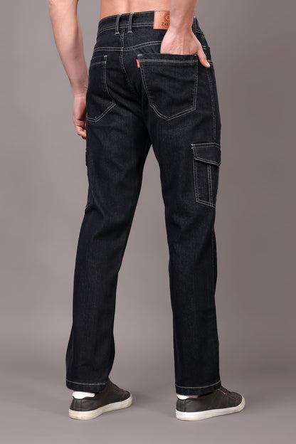 ZAYSH Men Regular fit Mid Rise Dark Grey Cargo Pants (HCAR-DEN-DARK GREY)