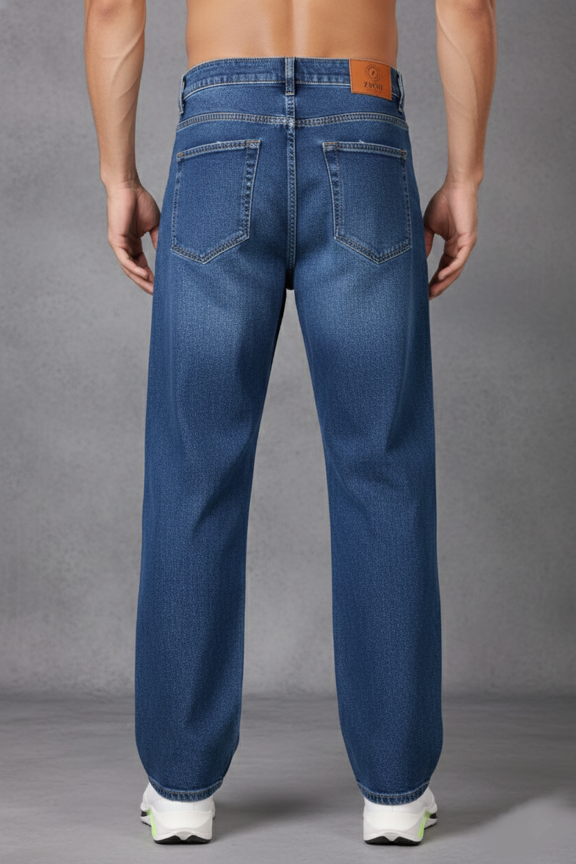 ZAYSH Men Baggy fit Mid Rise Dark Blue Jeans Pants (MJRP-Baggy-05)