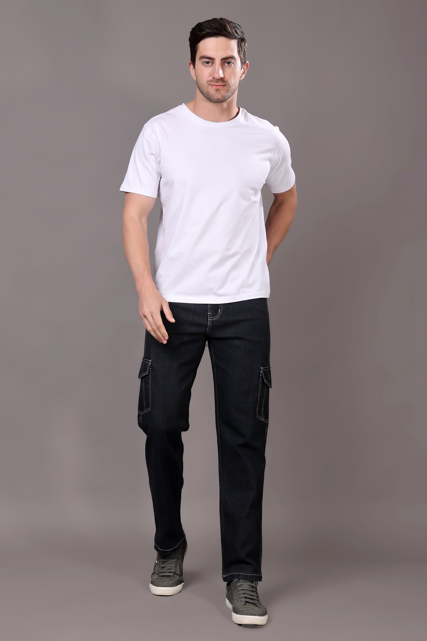 ZAYSH Men Regular fit Mid Rise Dark Grey Cargo Pants (HCAR-DEN-DARK GREY)