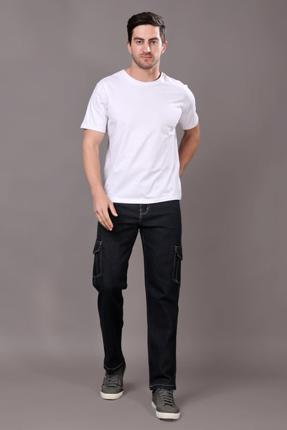 ZAYSH Men Regular fit Mid Rise Dark Grey Cargo Pants (HCAR-DEN-DARK GREY)