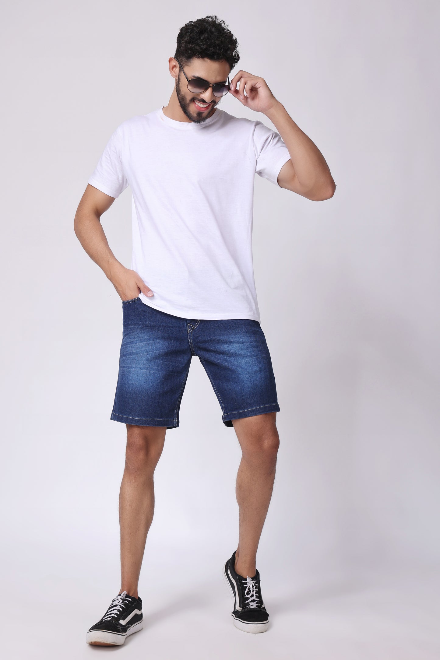 ZAYSH Men Slim Mid Rise Dark Blue Shorts (MSRP-Denim-05)