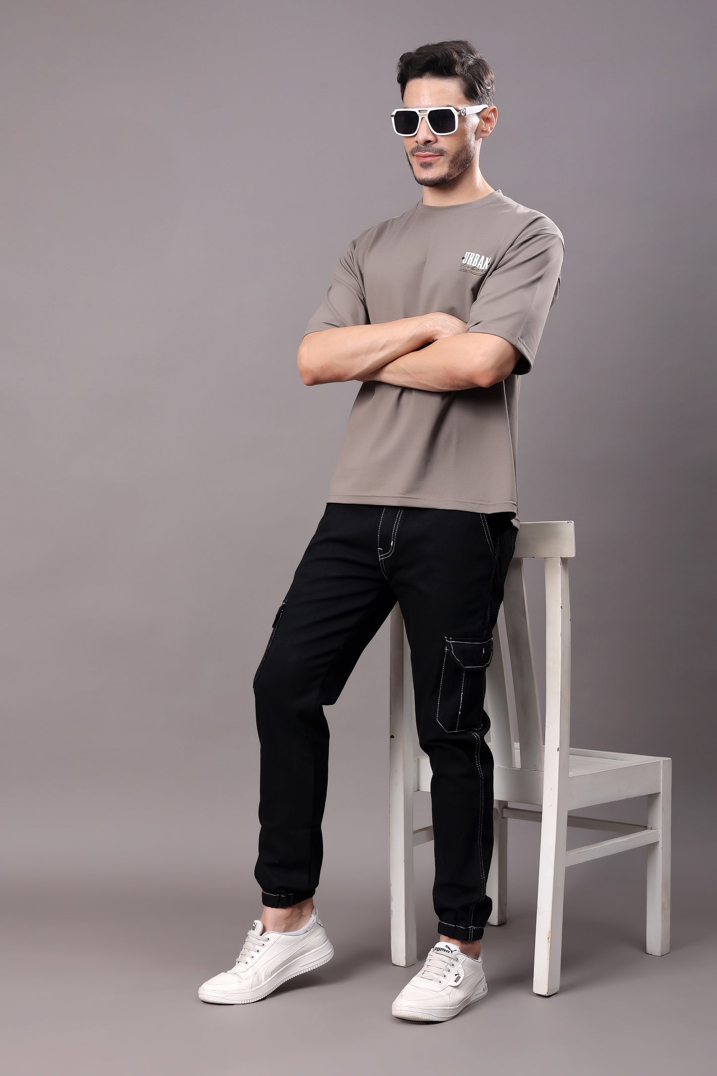 ZAYSH Men Regular fit Mid Rise Black Cargo Pants (JOG-DEN-6P-02)