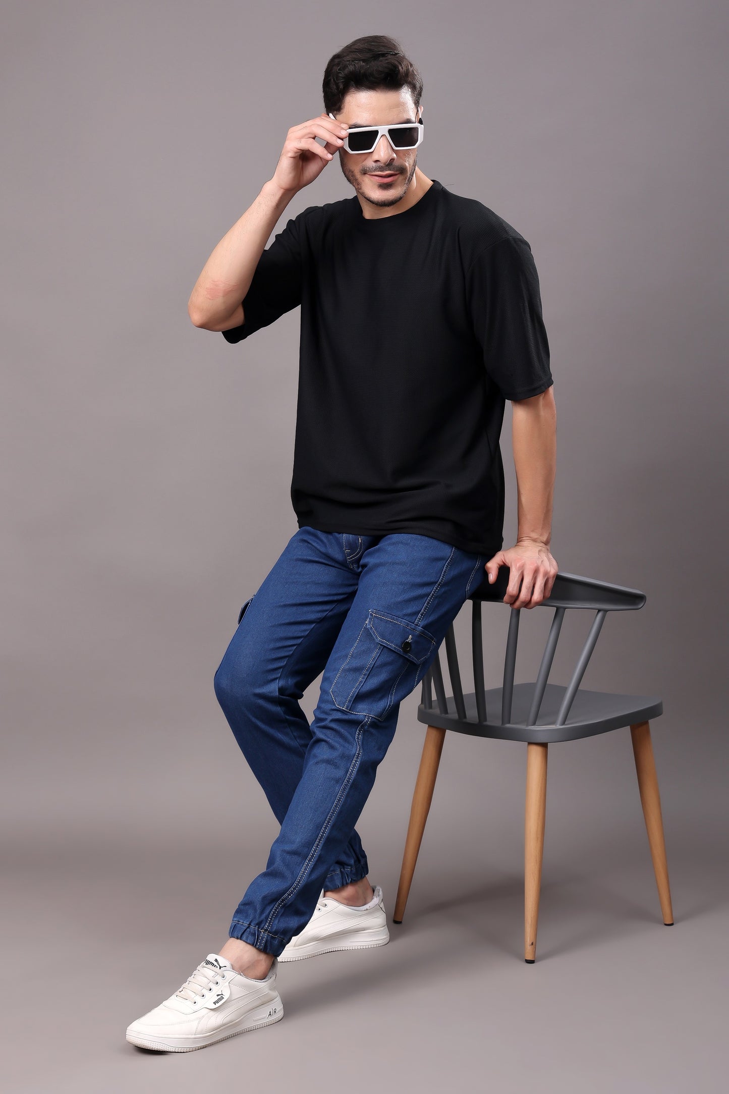 ZAYSH Men Regular fit Mid Rise Dark Blue Cargo Pants (JOG-DEN-6P)