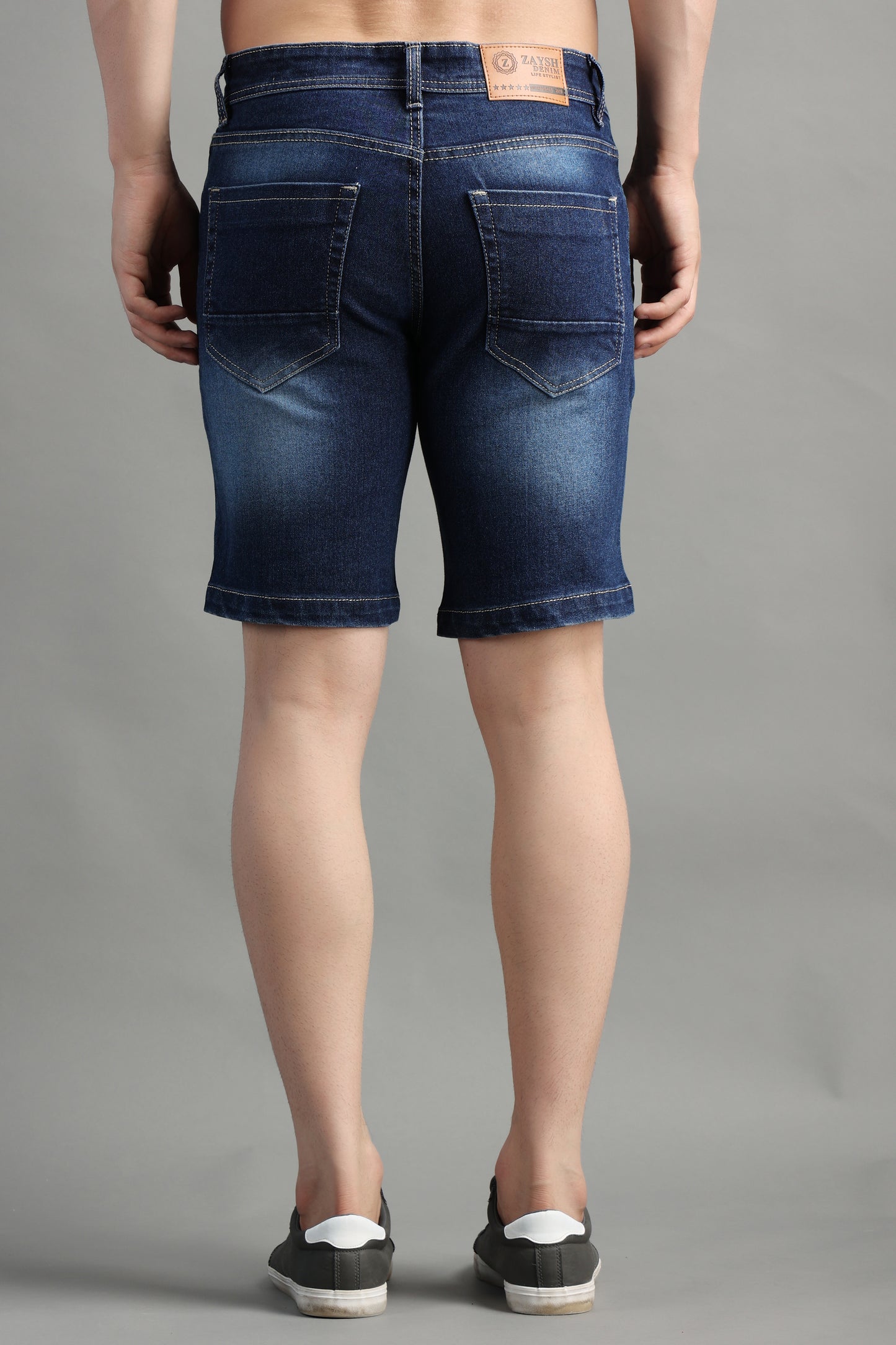 ZAYSH Men Slim Mid Rise Dark Blue Ripped Shorts
