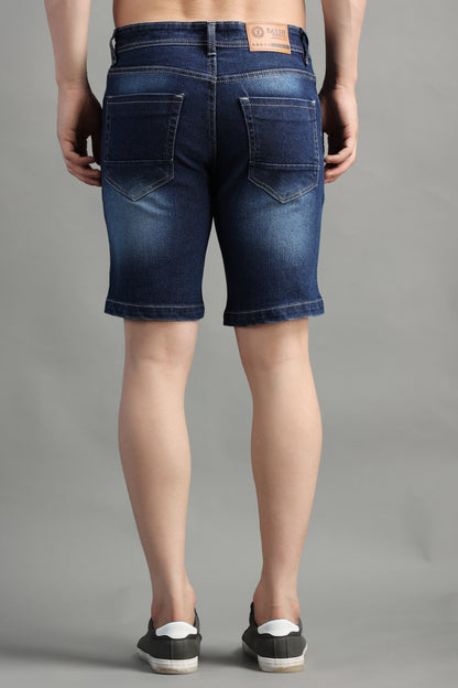 ZAYSH Men Slim Mid Rise Dark Blue Ripped Shorts