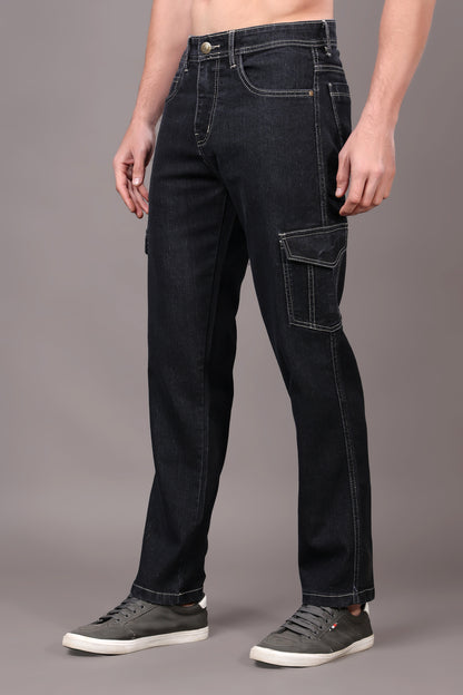 ZAYSH Men Regular fit Mid Rise Dark Grey Cargo Pants (HCAR-DEN-DARK GREY)
