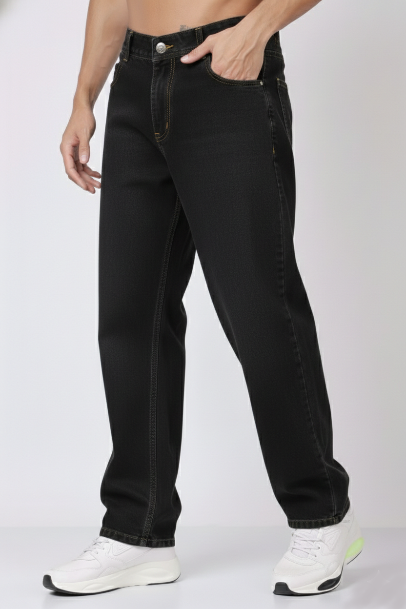 ZAYSH Men Baggy fit Mid Rise Black Jeans Pants (MJRP-Baggy-02)