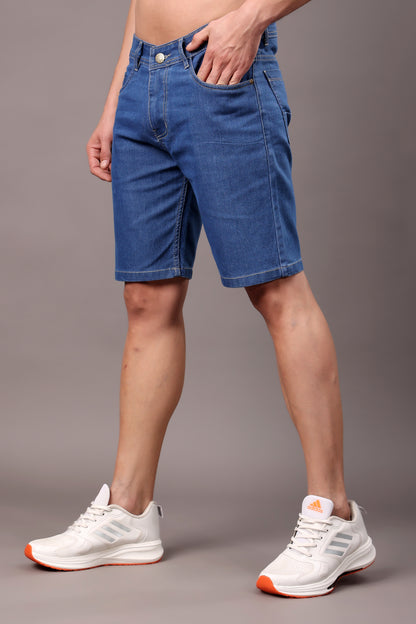 ZAYSH Men Slim Mid Rise Blue Shorts (Short-Den-01)