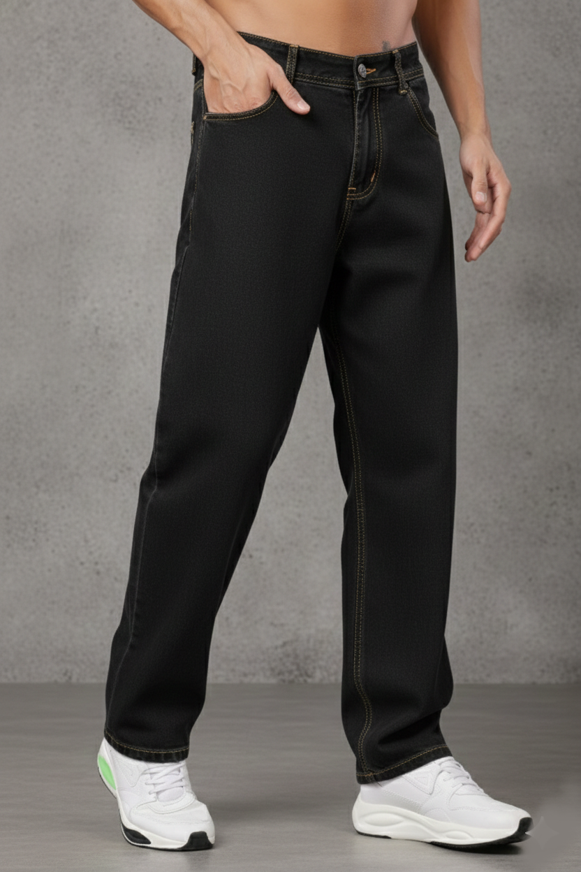 ZAYSH Men Baggy fit Mid Rise Black Jeans Pants (MJRP-Baggy-02)