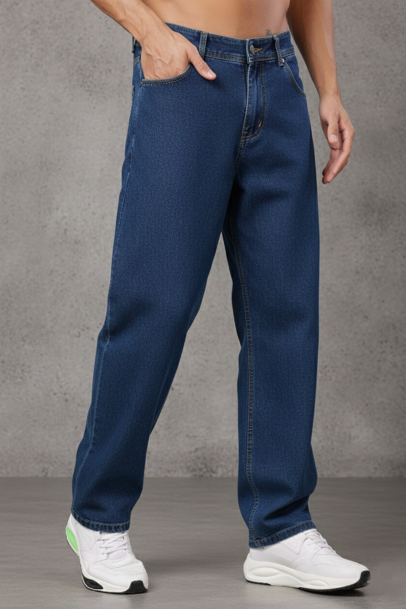 ZAYSH Men Baggy fit Mid Rise Dark Blue Jeans Pants (MJRP-Baggy-05)