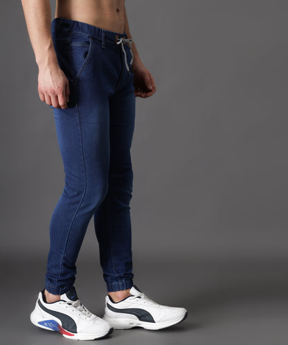 ZAYSH Men Slim Mid Rise Blue Jogger Pants